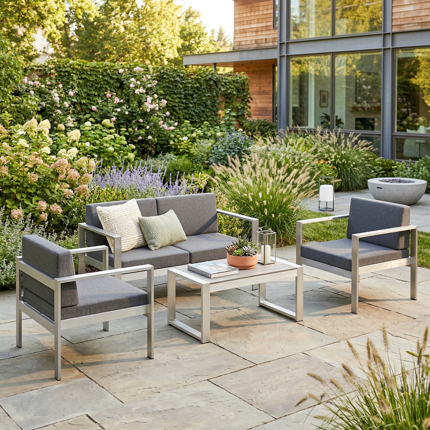 4 Seater Aluminium Garden Furniture Sofa Set with Olefin Cushions