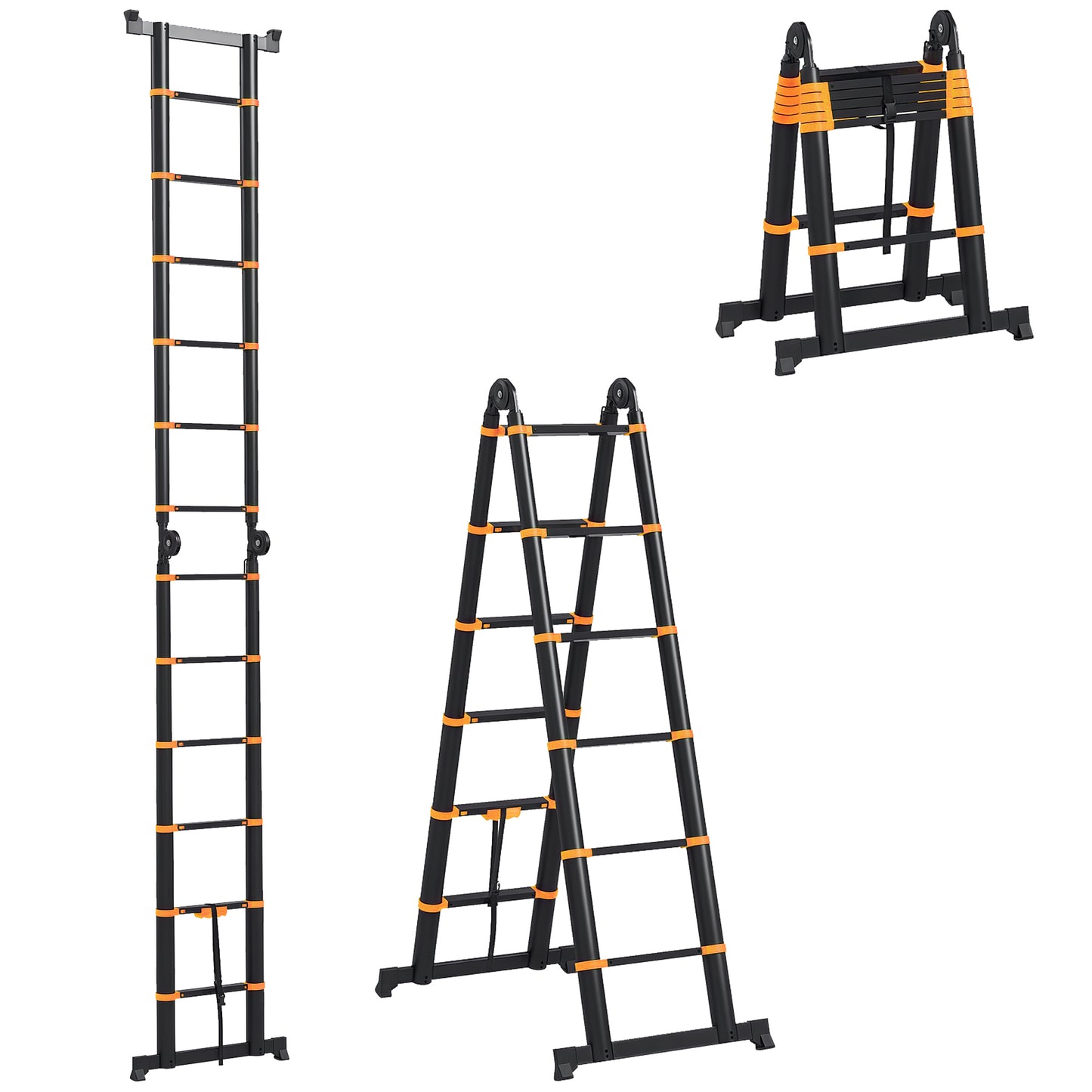 3.8M Duo Aluminium Ladder Tool Holder Herringbone Deployed, Yellow