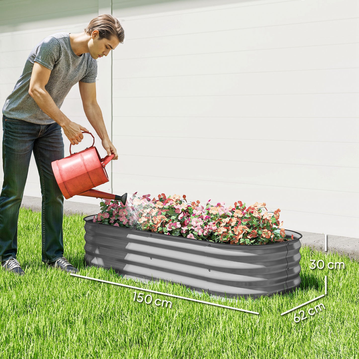 Galvanised Raised Garden Bed Planter Box with Safety Edging Silver