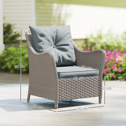2 Pieces Rattan Garden Chairs, Cushioned Rattan Chairs, Light Grey