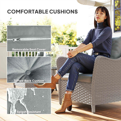 2 Pieces Rattan Garden Chairs, Cushioned Rattan Chairs, Light Grey