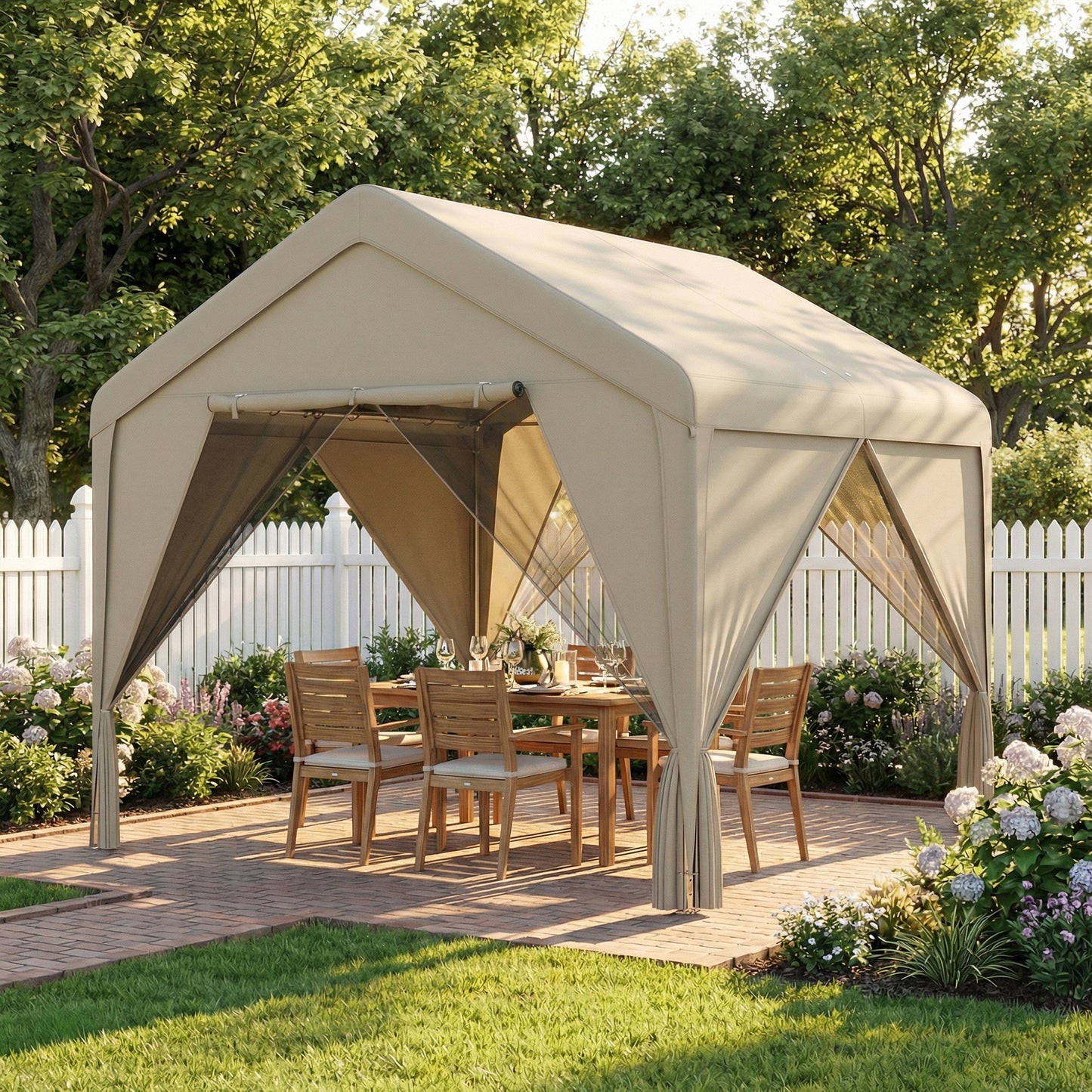 3 x 3 m Outdoor Patio Gazebo with Netting and Curtains, Khaki