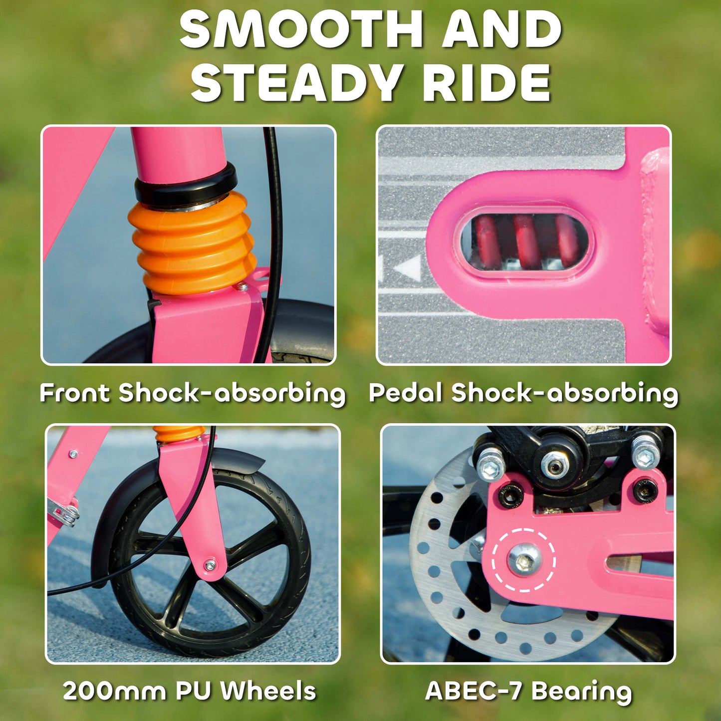 Kids Scooter, Foldable Kick Scooter w/ Adjustable Handlebar, Pink
