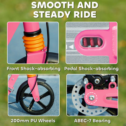 Kids Scooter, Foldable Kick Scooter w/ Adjustable Handlebar, Pink