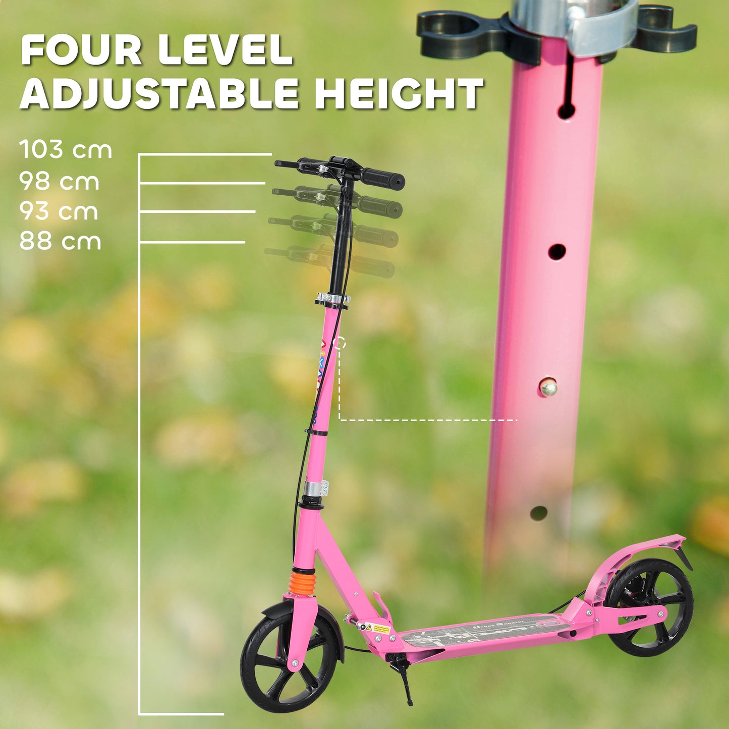 Kids Scooter, Foldable Kick Scooter w/ Adjustable Handlebar, Pink