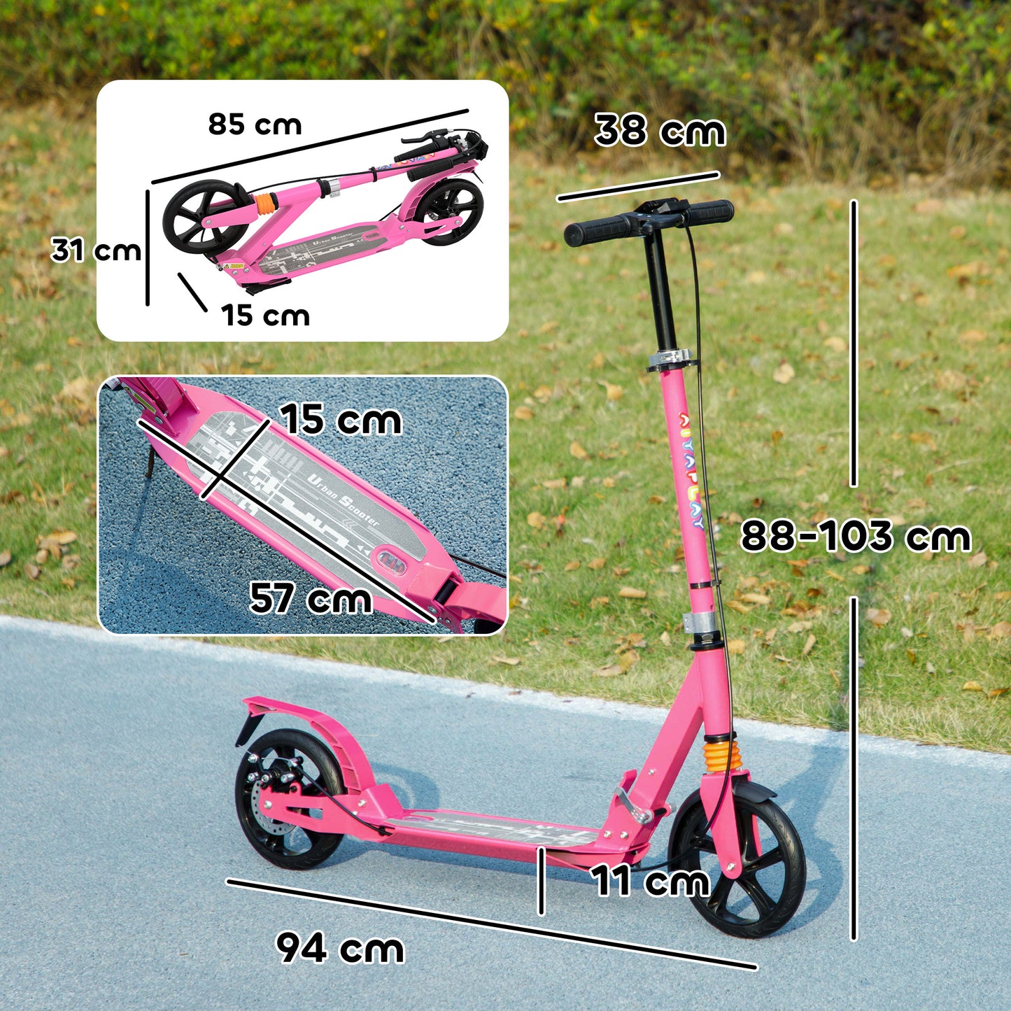 Kids Scooter, Foldable Kick Scooter w/ Adjustable Handlebar, Pink