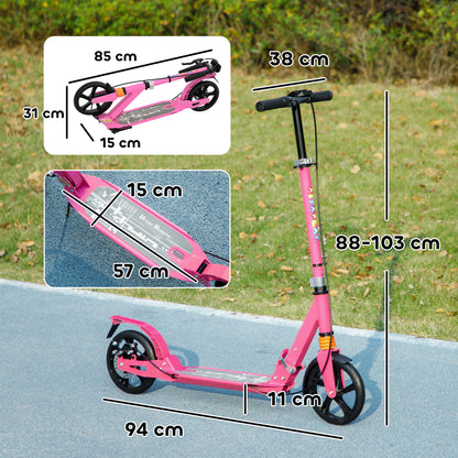Kids Scooter, Foldable Kick Scooter w/ Adjustable Handlebar, Pink