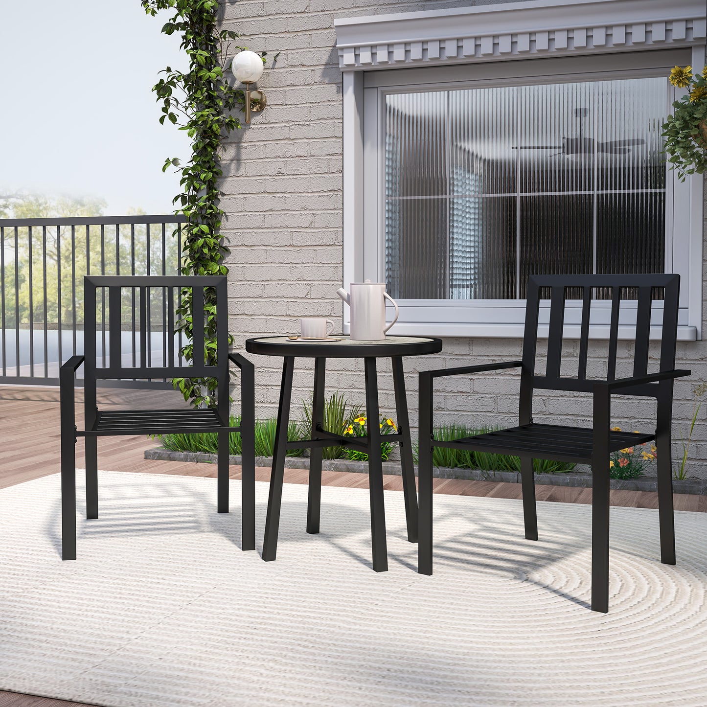 3 Piece Patio Bistro Set with Plastic Top, 2 Stackable Chairs, Grey