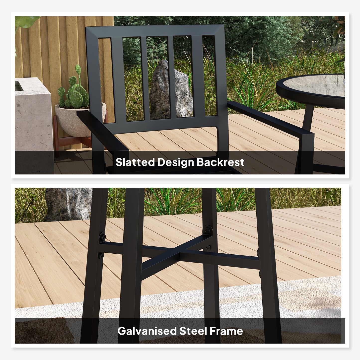 3 Piece Patio Bistro Set with Plastic Top, 2 Stackable Chairs, Grey