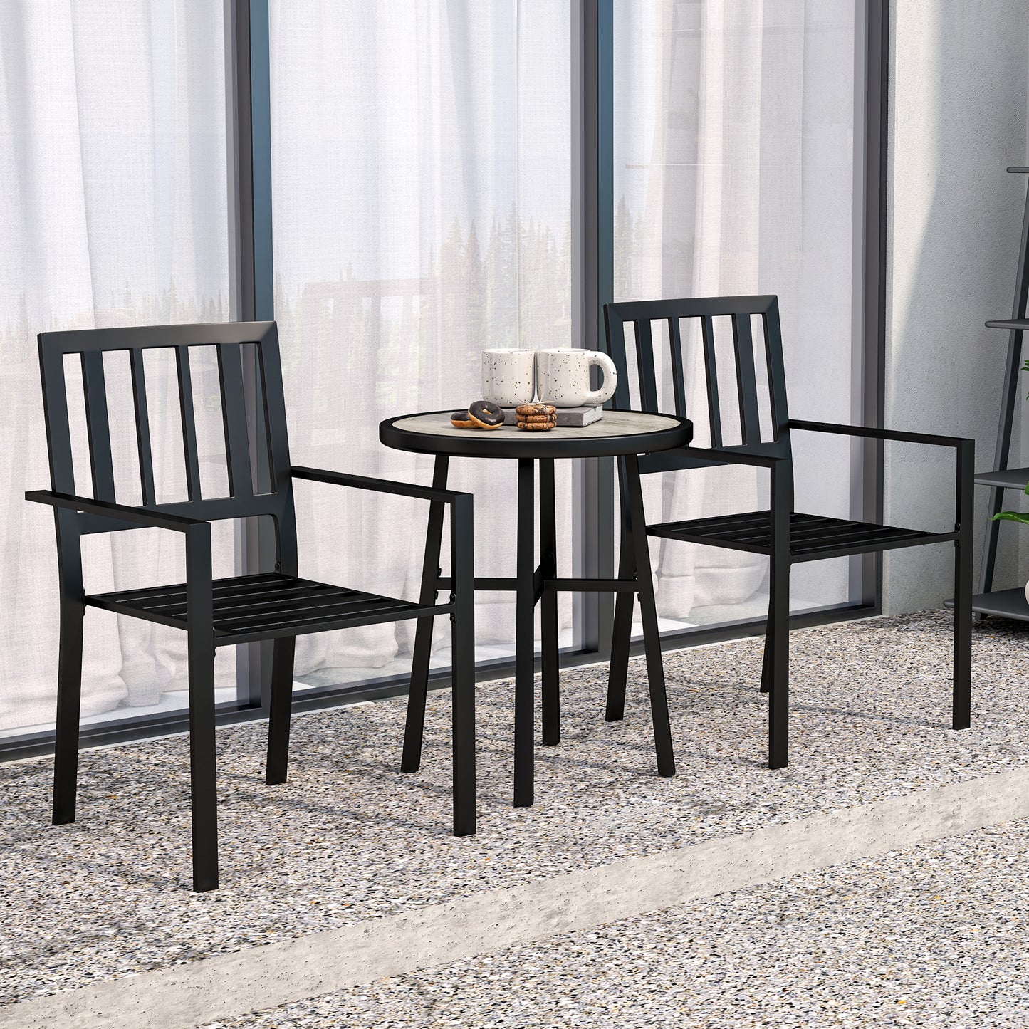 3 Piece Patio Bistro Set with Plastic Top, 2 Stackable Chairs, Grey