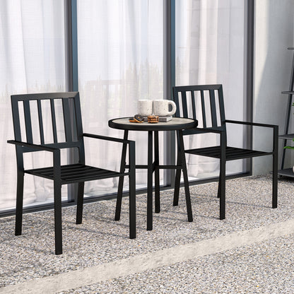 3 Piece Patio Bistro Set with Plastic Top, 2 Stackable Chairs, Grey