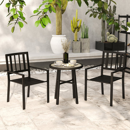 3 Piece Patio Bistro Set with Plastic Top, 2 Stackable Chairs, Grey