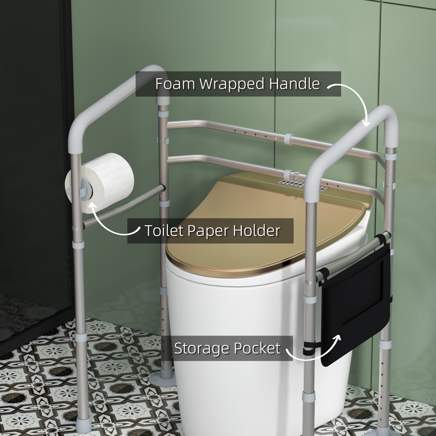 Free Standing Toilet Rail Frame, Height and Width Adjustable