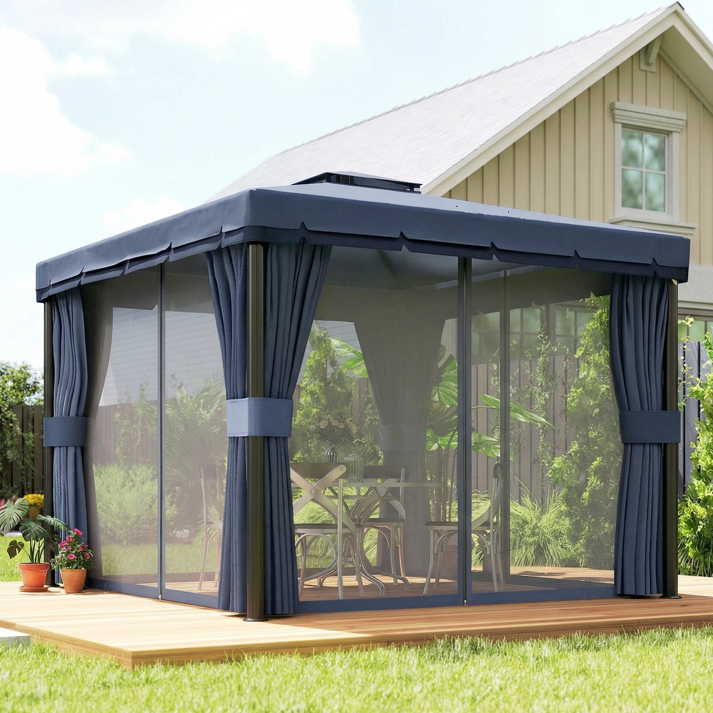 3 x 3(m) Patio Gazebo Garden Shelter w/ Mosquito Netting, Dark Blue