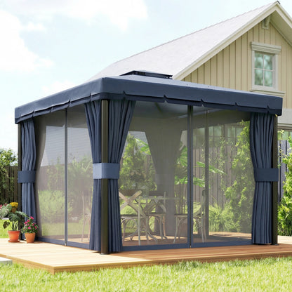 3 x 3(m) Patio Gazebo Garden Shelter w/ Mosquito Netting, Dark Blue