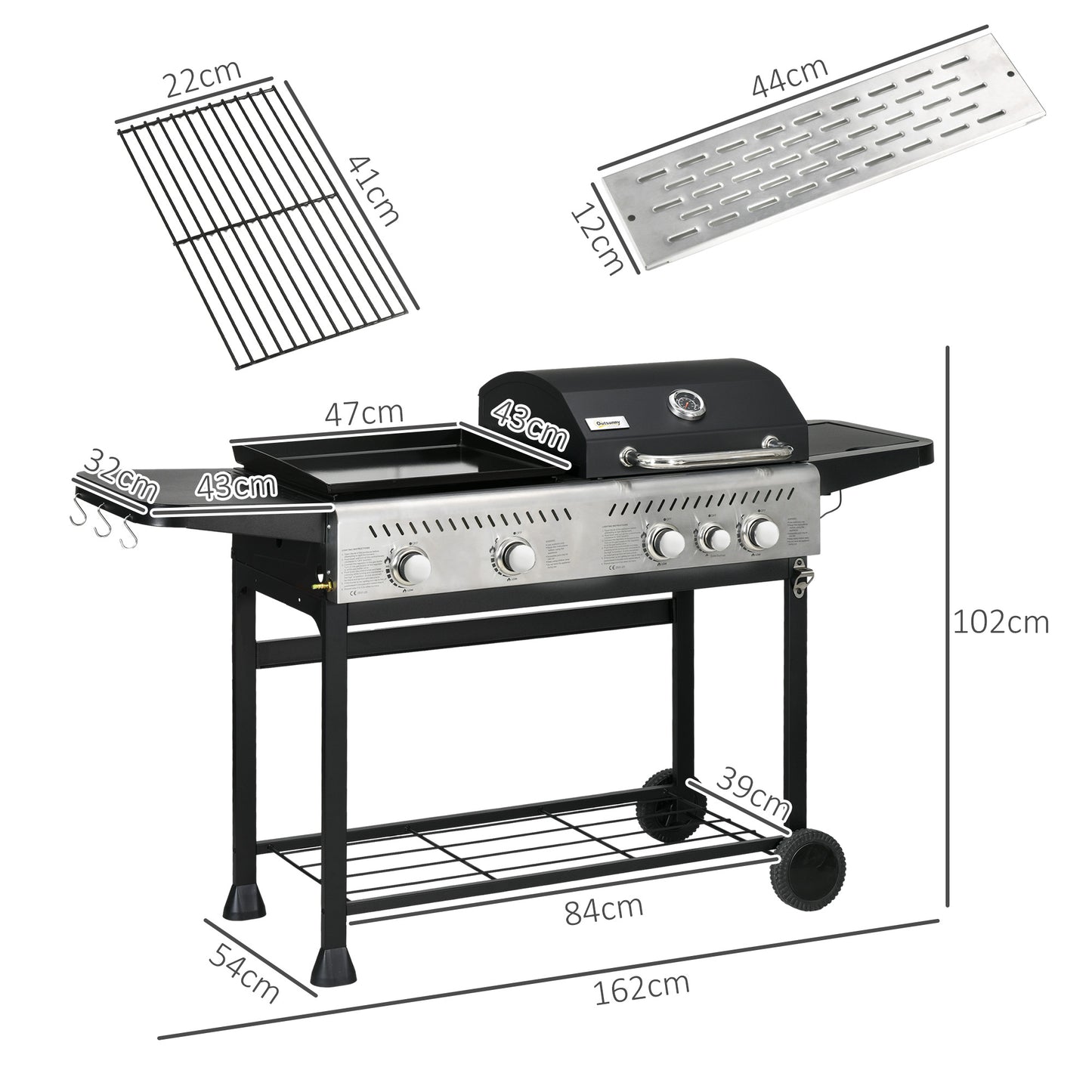 Gas Grill and Plancha with 12 kW 4+1 Burners for Garden Party