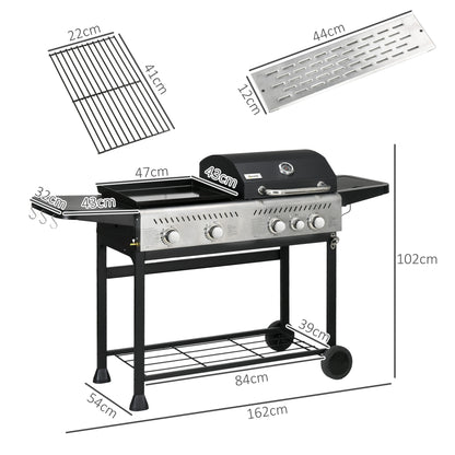 Gas Grill and Plancha with 12 kW 4+1 Burners for Garden Party