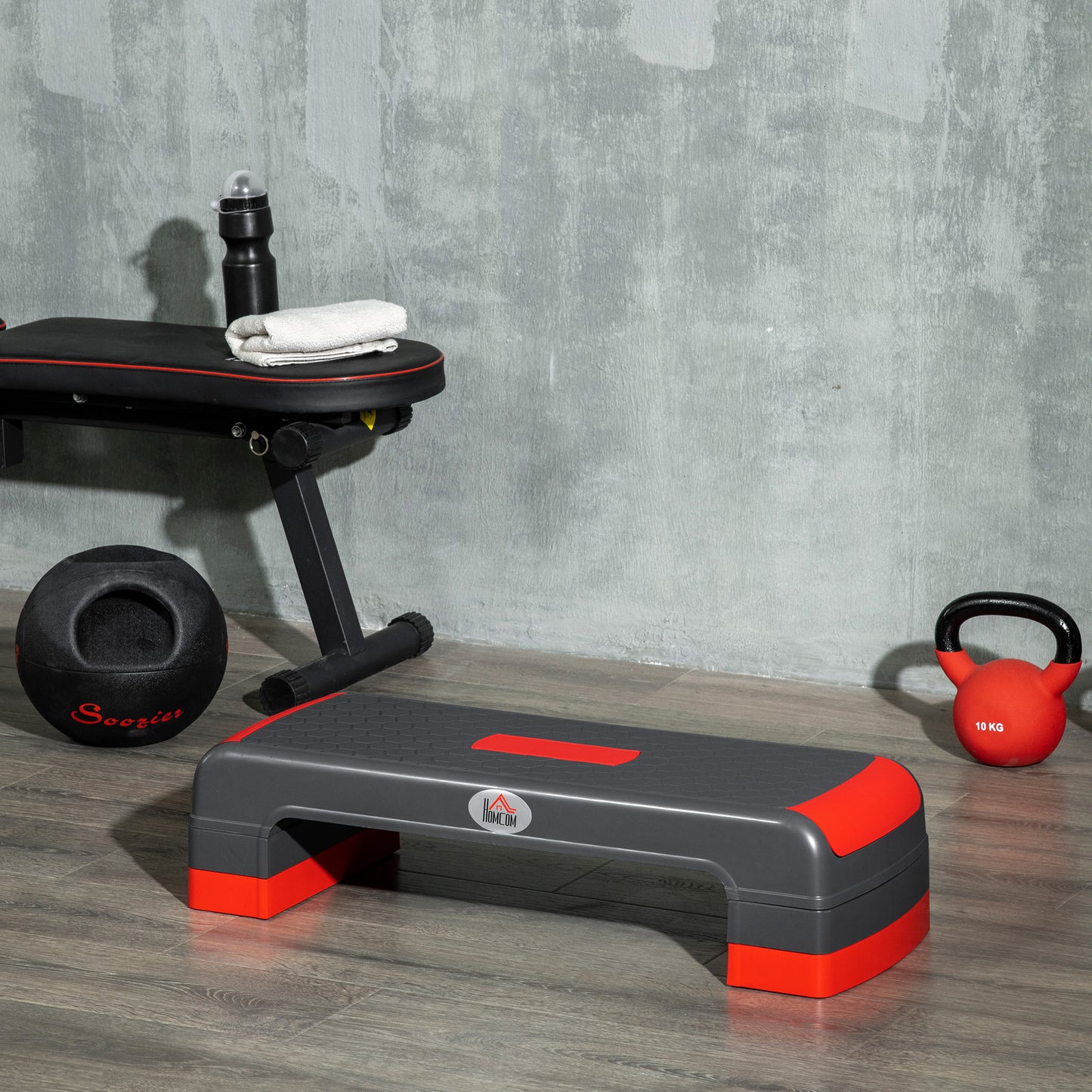Aerobic Step Three-Level Adjustable Exercise Stepper, Grey and Red