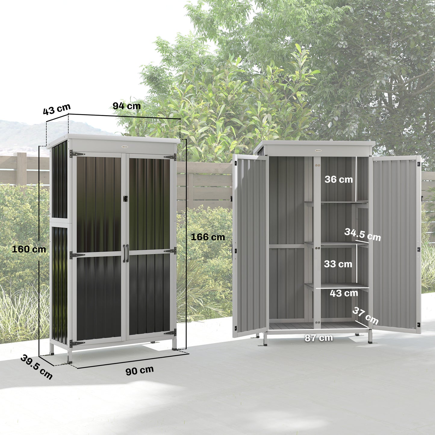 Outdoor Storage Cabinet with Removable Shelves, White and Black