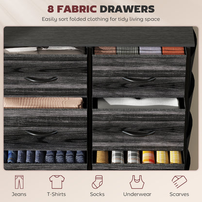 Fabric Chest of Drawers, 8 Drawer Dresser for Bedroom, Black