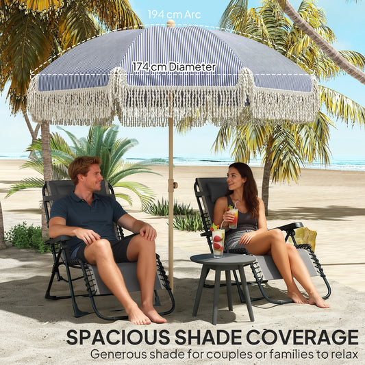 1.7 m Beach Umbrella, Adjustable Height Portable Parasol, Blue