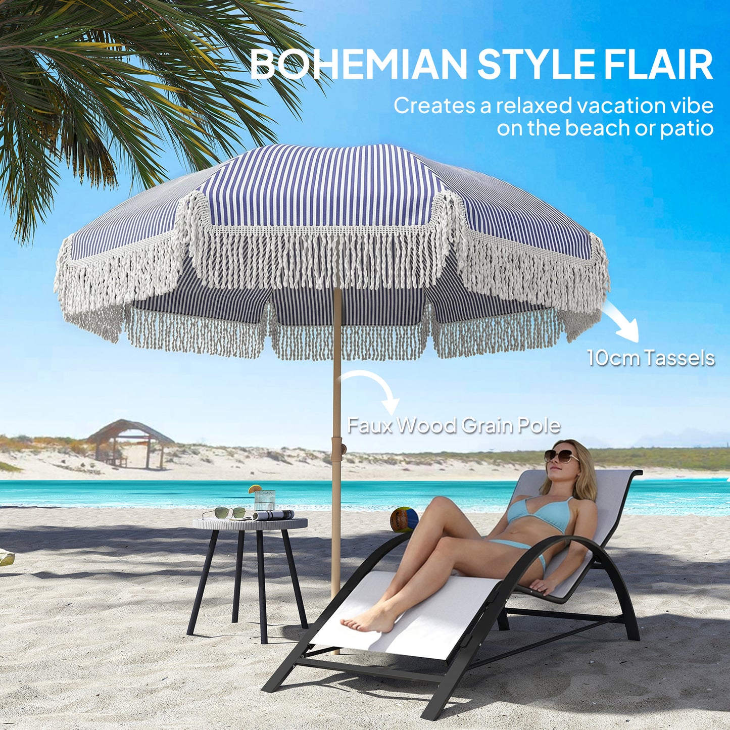 1.7 m Beach Umbrella, Adjustable Height Portable Parasol, Blue
