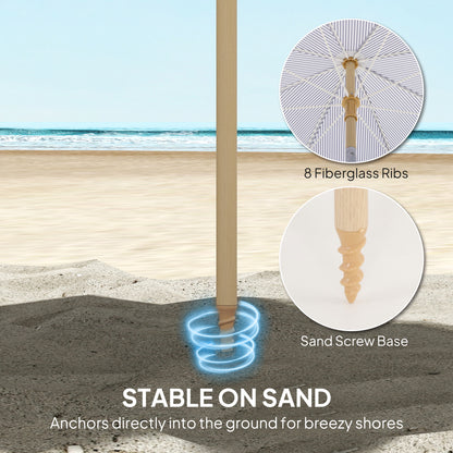 1.7 m Beach Umbrella, Adjustable Height Portable Parasol, Blue
