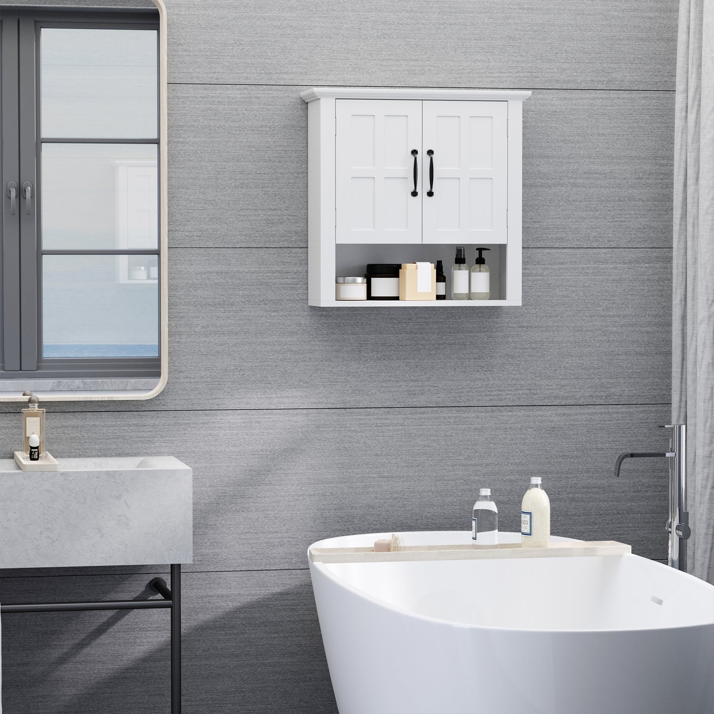 Bathroom Wall Cabinet, Medicine Cabinet w/ Adjustable Shelf, White