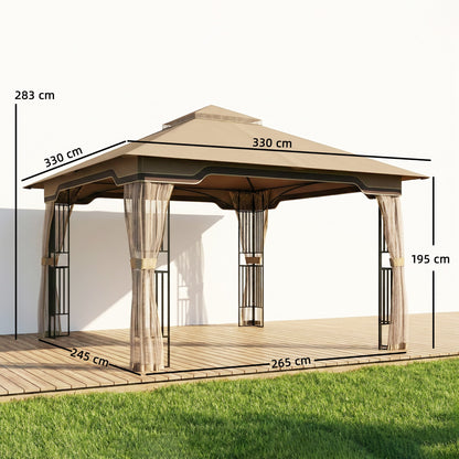 3.3 x 3.3 m Garden Gazebo with Shelves, UPF50+ Permanent Gazebo