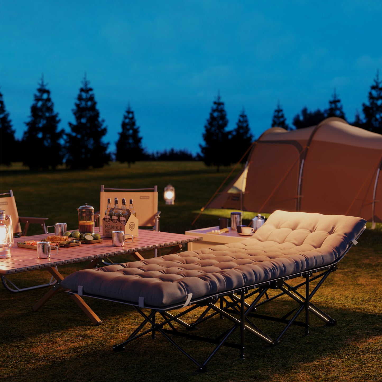 Camping Bed for Adults with Mattress Folding Cot Light Grey