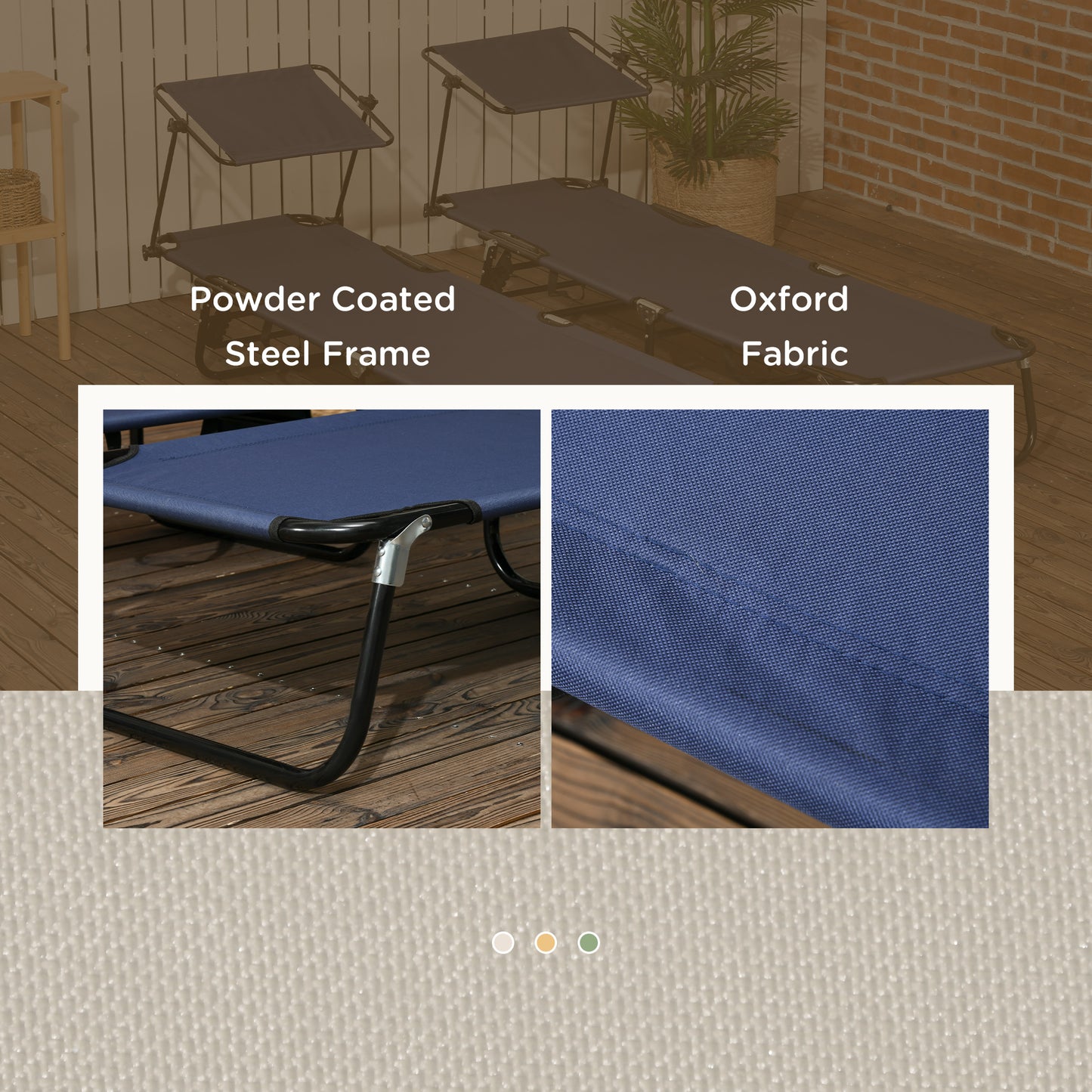 2 Piece Folding Sun Loungers with Adjustable Backrest, Dark Blue