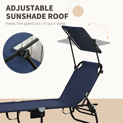 2 Piece Folding Sun Loungers with Adjustable Backrest, Dark Blue