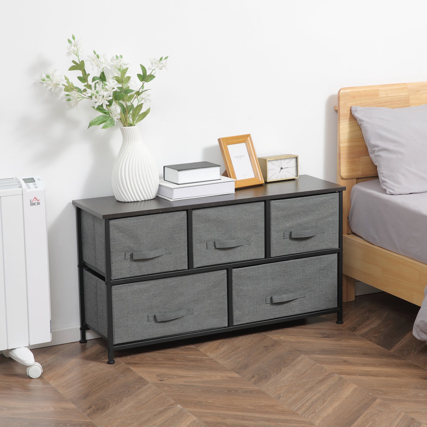 Chest of Drawers, 5 Drawer Fabric Dresser for Bedroom, Dark Grey