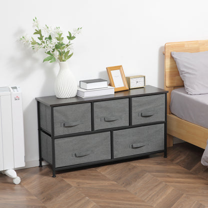 Chest of Drawers, 5 Drawer Fabric Dresser for Bedroom, Dark Grey
