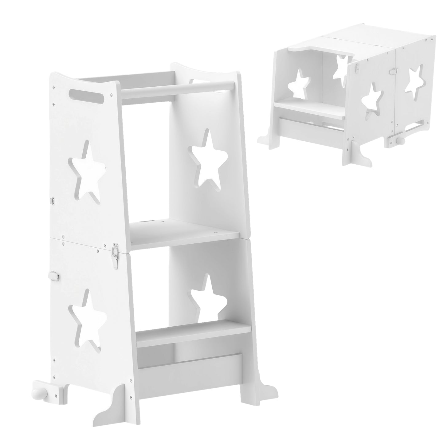 Toddler Step Stool, Standing Tower, 2 in 1 Toddler Step with Safety Rail, for Kitchen, Bathroom, Counter, White