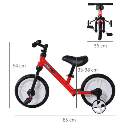 Kids Balance Training Bike Toy w/ Stabilizers For Child 2-5 Years Red