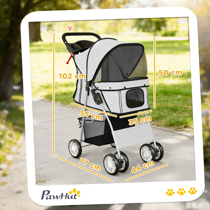 Pet Stroller Carrier Foldable Deluxe Walk Travel Dog, Grey