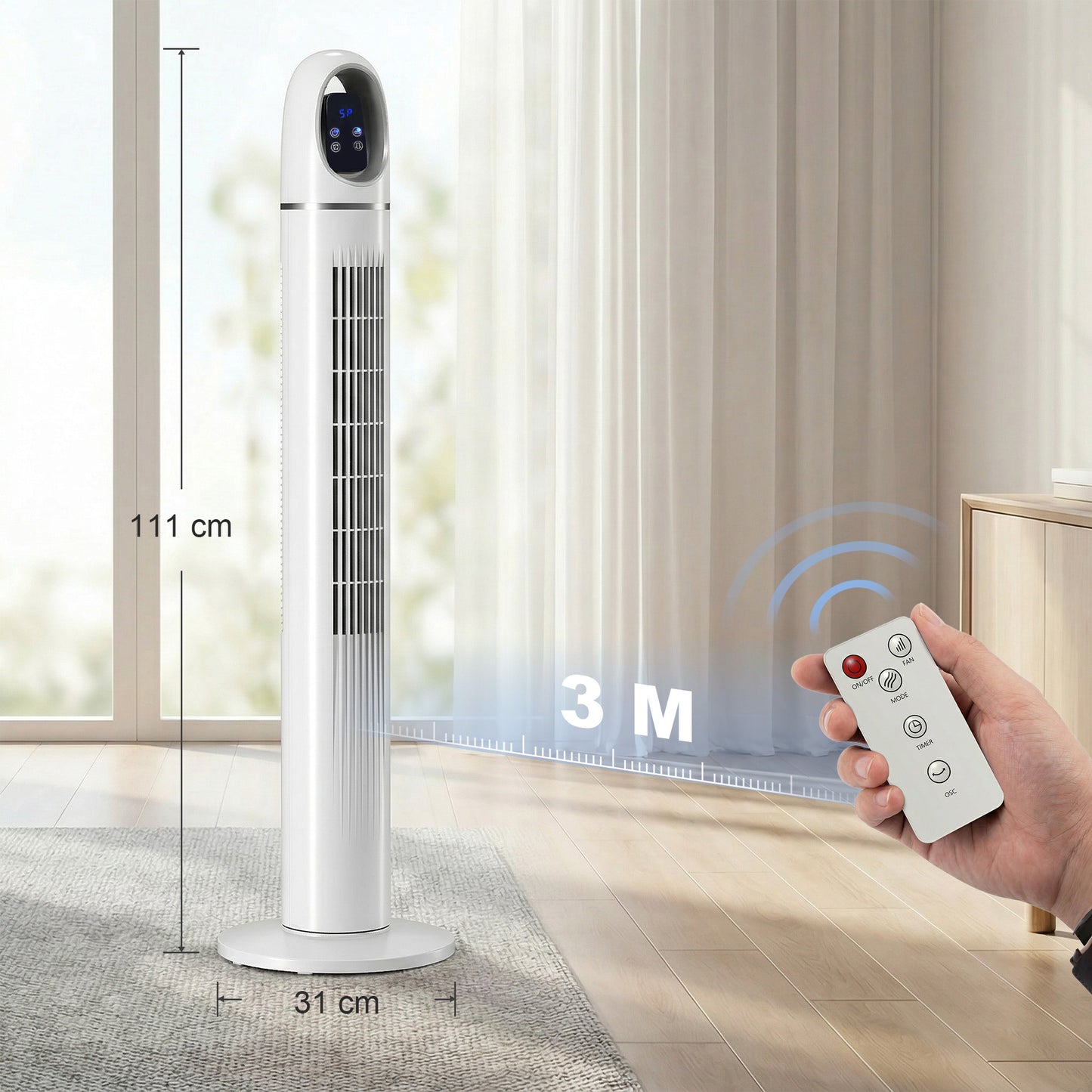 Tower Fan for Bedroom, Standing Floor Fan with 70° Oscillating, White