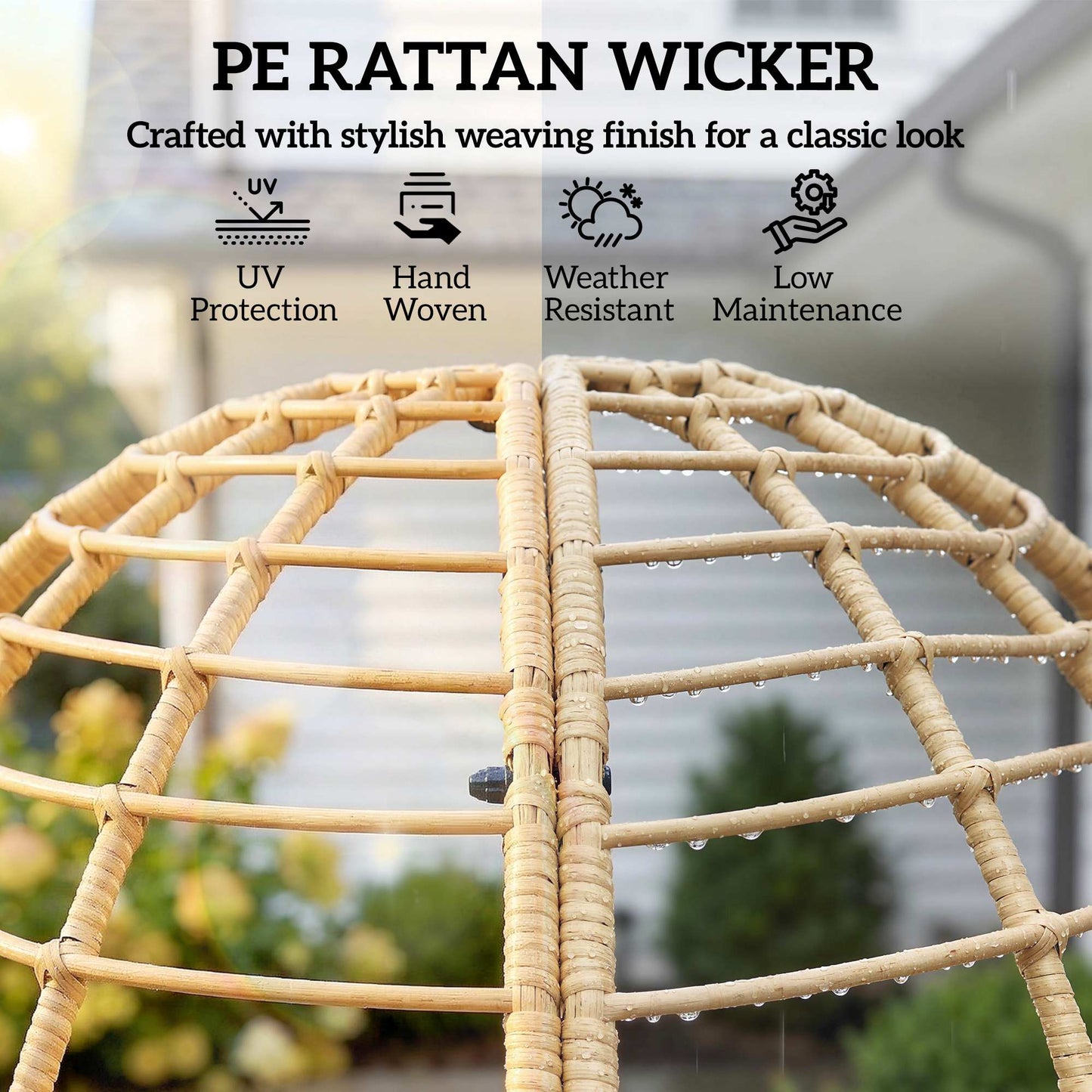 Standing Garden Egg Chair with Footstool, PE Rattan Outdoor Lounge Chair and Ottoman Set with Thick Cushions, Indoor Outdoor Egg Basket Seating for Patio Balcony Porch, Beige