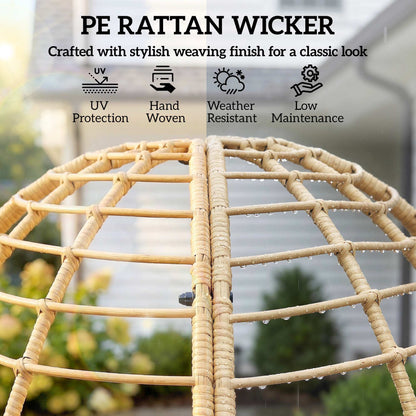 Standing Garden Egg Chair with Footstool, PE Rattan Outdoor Lounge Chair and Ottoman Set with Thick Cushions, Indoor Outdoor Egg Basket Seating for Patio Balcony Porch, Beige