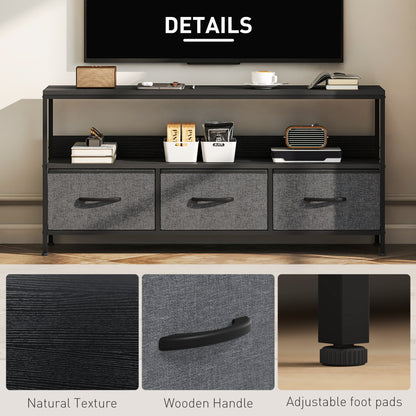 TV Cabinet, TV Console Unit with 3 Foldable Linen Drawers Black
