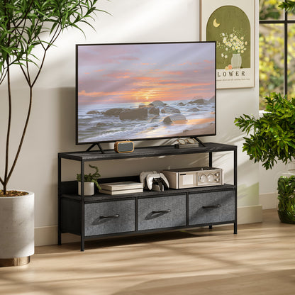 TV Cabinet, TV Console Unit with 3 Foldable Linen Drawers Black