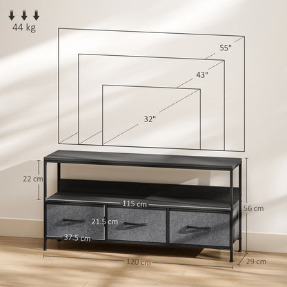TV Cabinet, TV Console Unit with 3 Foldable Linen Drawers Black
