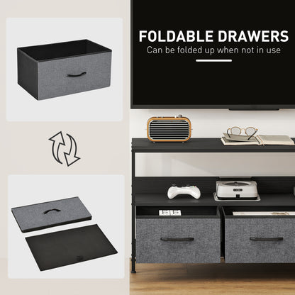 TV Cabinet, TV Console Unit with 3 Foldable Linen Drawers Black