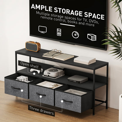 TV Cabinet, TV Console Unit with 3 Foldable Linen Drawers Black
