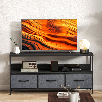 TV Cabinet, TV Console Unit with 3 Foldable Linen Drawers Black