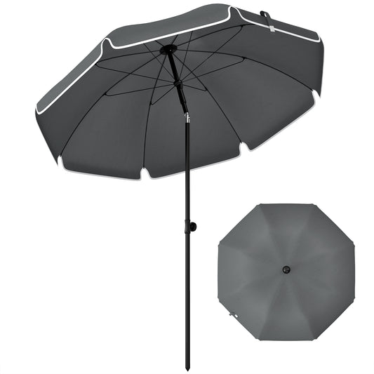 1.8 m Beach Umbrella Parasol with Sand Anchor, Tilt, Dark Grey