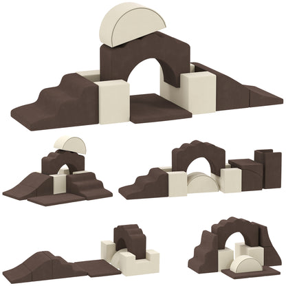 Kids Soft Play Set, 7 Piece Foam Climbing Blocks, Brown