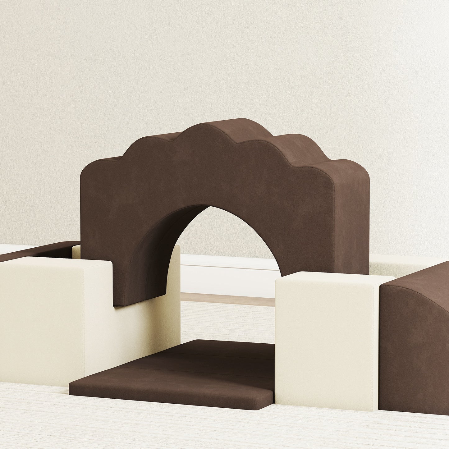 Kids Soft Play Set, 7 Piece Foam Climbing Blocks, Brown