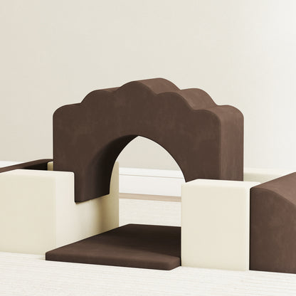 Kids Soft Play Set, 7 Piece Foam Climbing Blocks, Brown